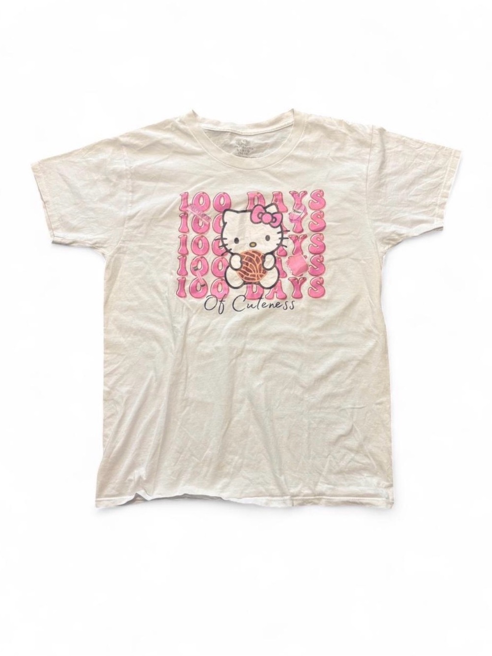 Fruit of the Loom White & Pink Hello Kitty "100 Days of Cuteness" Kids Tee